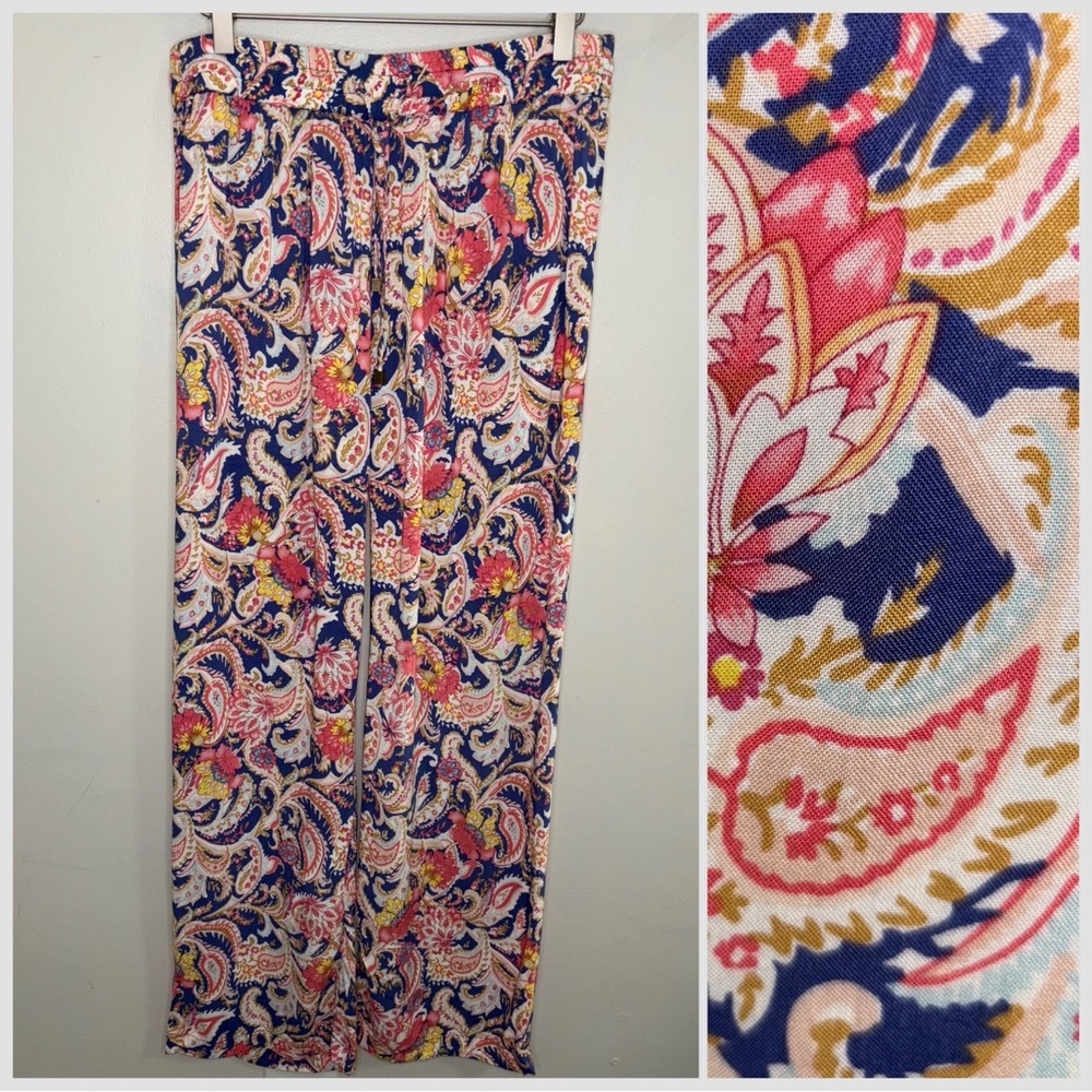 Hester & Orchard flowy paisley floral pink blue lounge pants pajamas size Medium